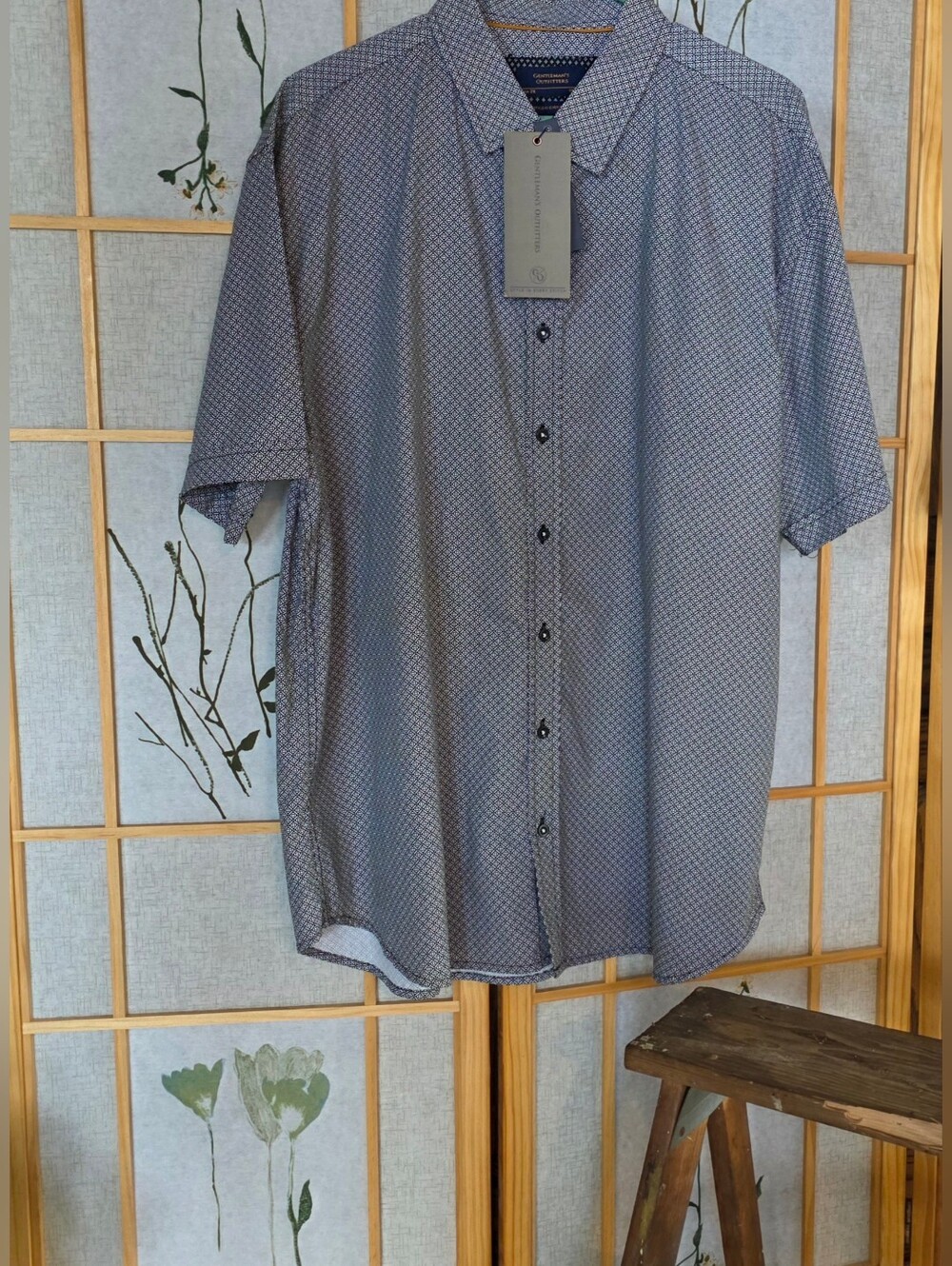 Summer Button Up Geometric Print In Black & White Mens Shortsleeve Shirt XXL 2X